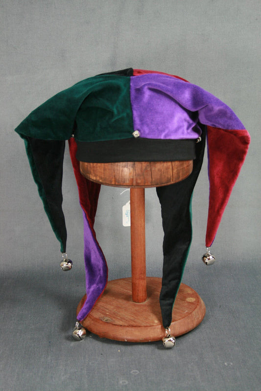 Black purple wine and green velvet jester hat with bells